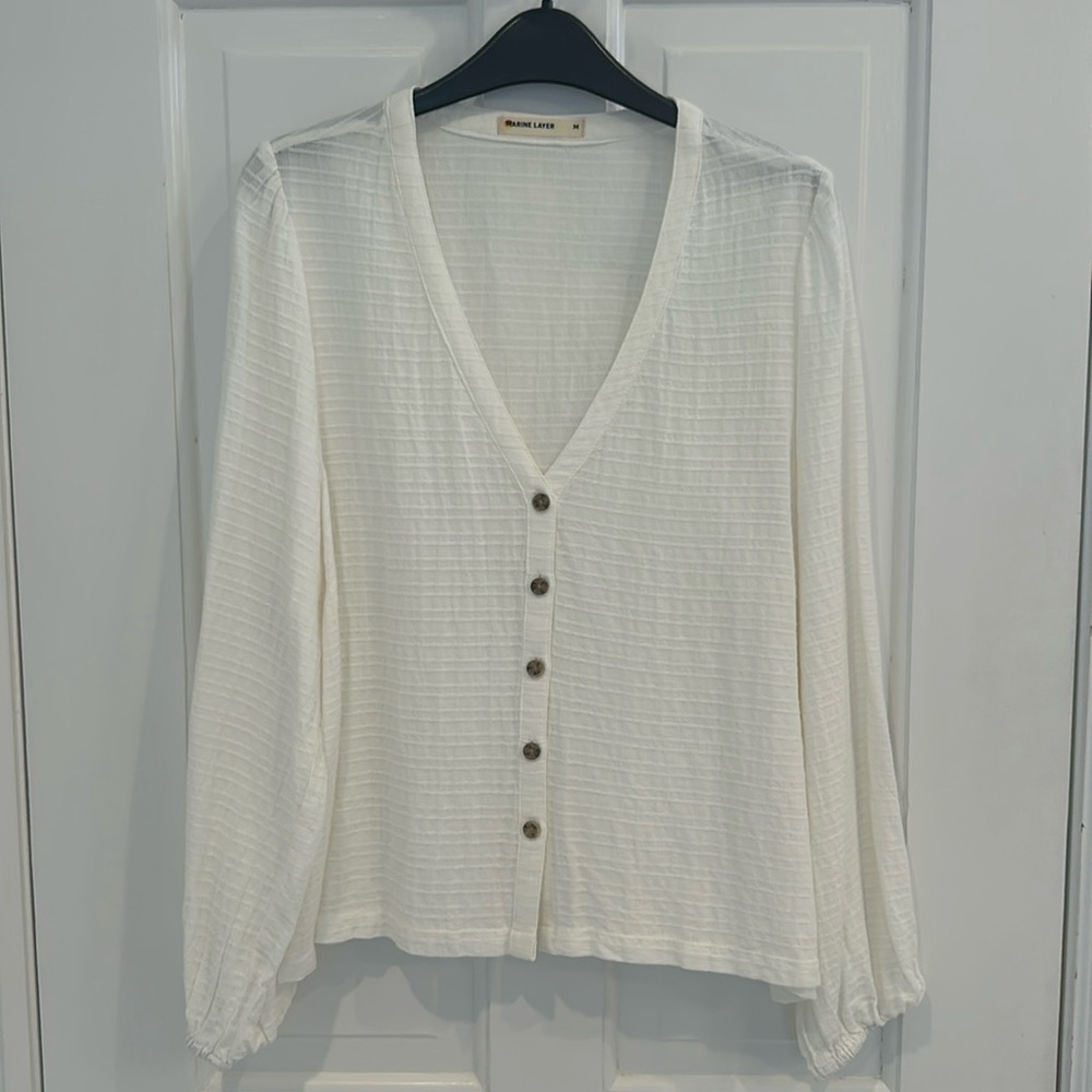 Marine Layer Cream Long Sleeve Blouse Medium